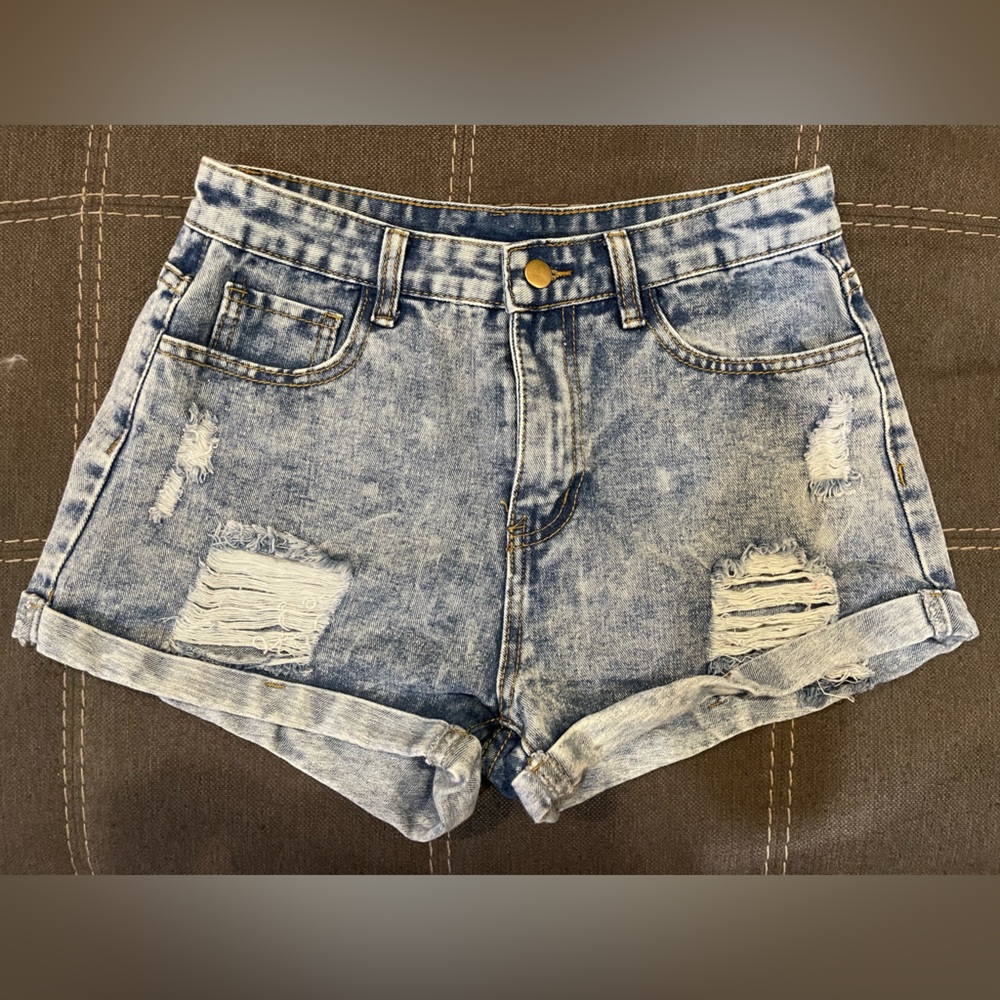 SHEIN Light Blue Distressed Denim Jean Shorts